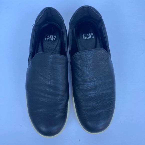 Eileen Fisher Women's Black Leather Slip On Sneakers Size 7 - Picture 2 of 8
